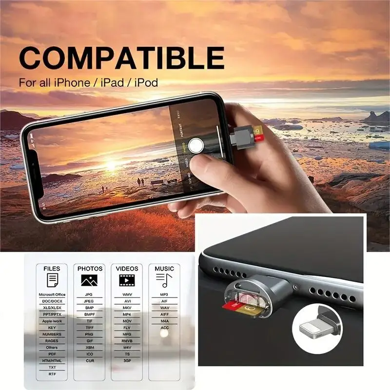 2pcsLightning MINI SD TF CardApple CardReaderSuitable For Phone iPadConnectionExternalExpansionMemoryCard OTG StorageCardAdapter