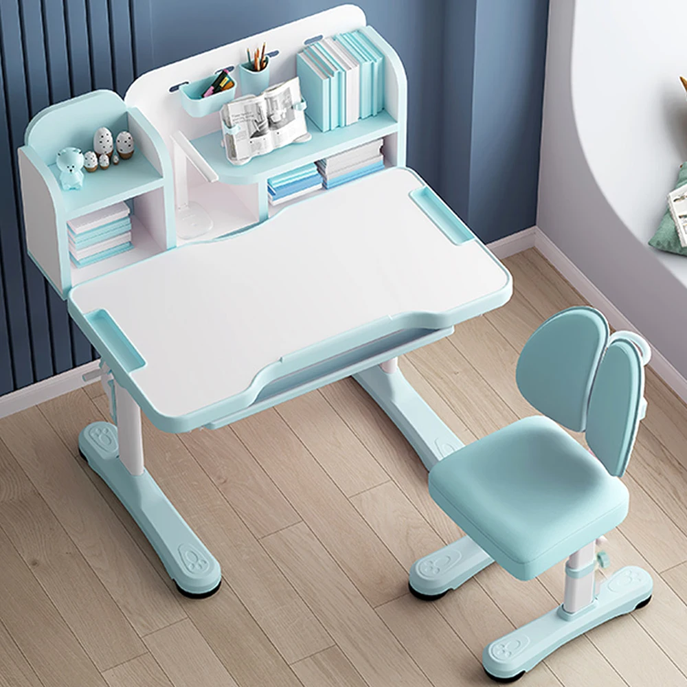 Mesa de aprendizagem ergonômica de madeira para crianças, com estante, móveis para casa, altura ajustável, mesa de leitura e cadeira para estudo
