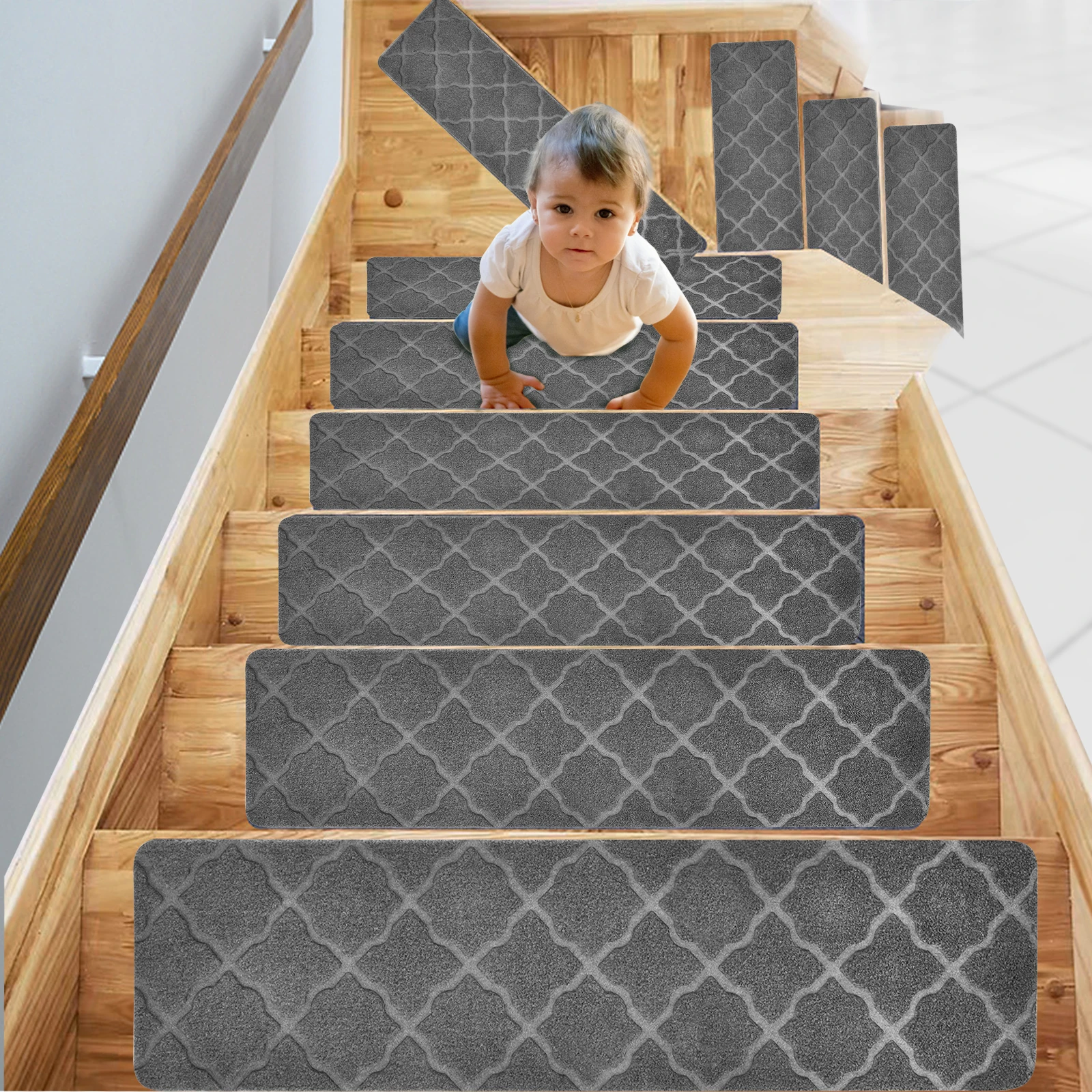 15 Uds. Cinta antideslizante para escaleras, alfombras autoadhesivas para escaleras interiores, cubierta para caminos de escaleras, escalones de madera de 8 "X 30"