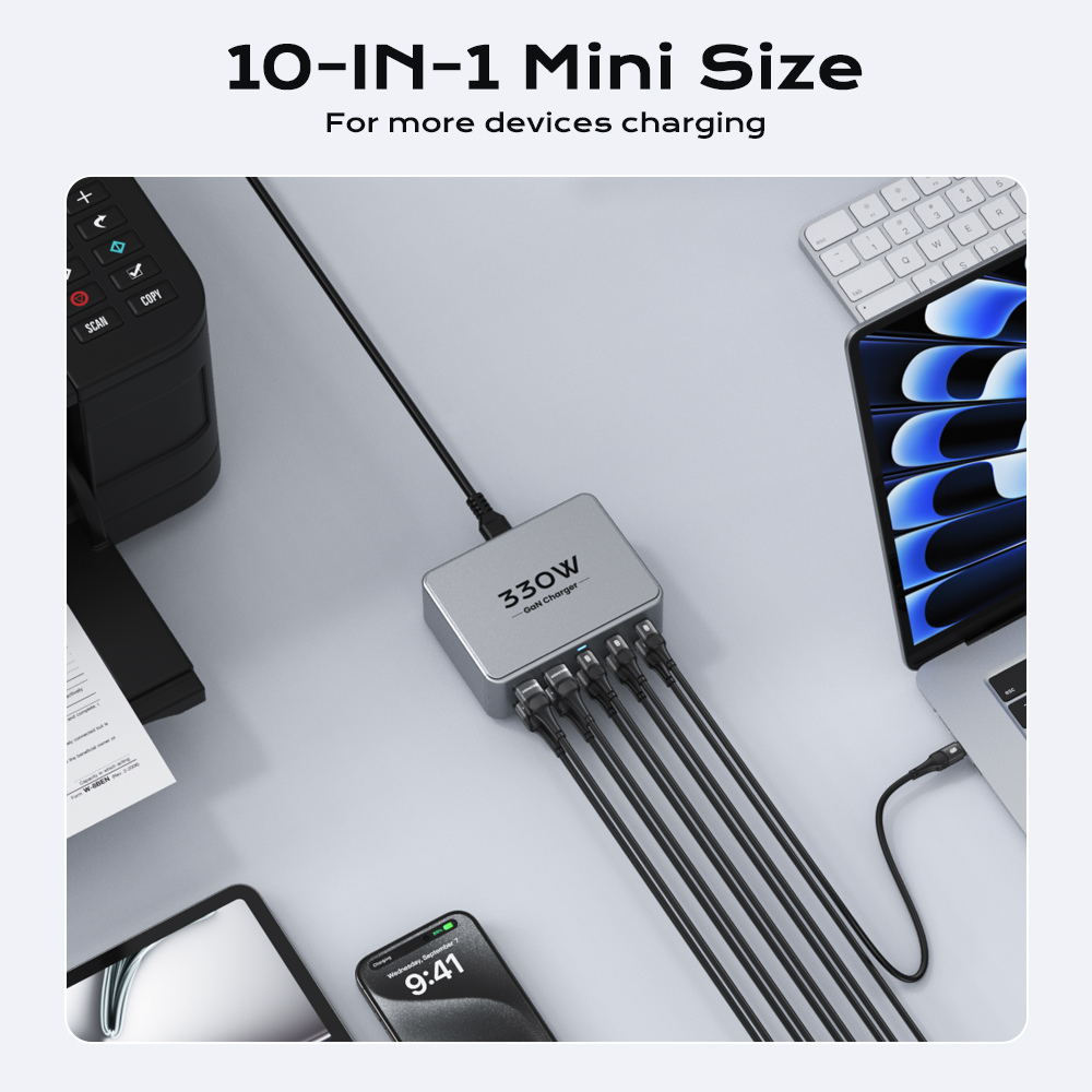 Ładowarka USB C GaN 330 W 100 W PD3.0 PPS QC3.0 Wieloportowa stacja szybkiego ładowania do laptopa iPhone 15 16 Samsung Macbook Pro Tablet