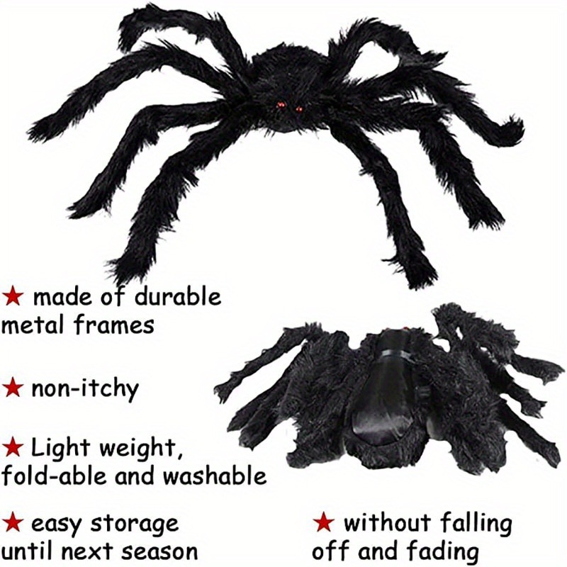 30cm/50cm/75cm/90cm/125cm/150cm/200cm Horror Halloween Giant Black Spider Decoration Haunted House Party Props Halloween Decor