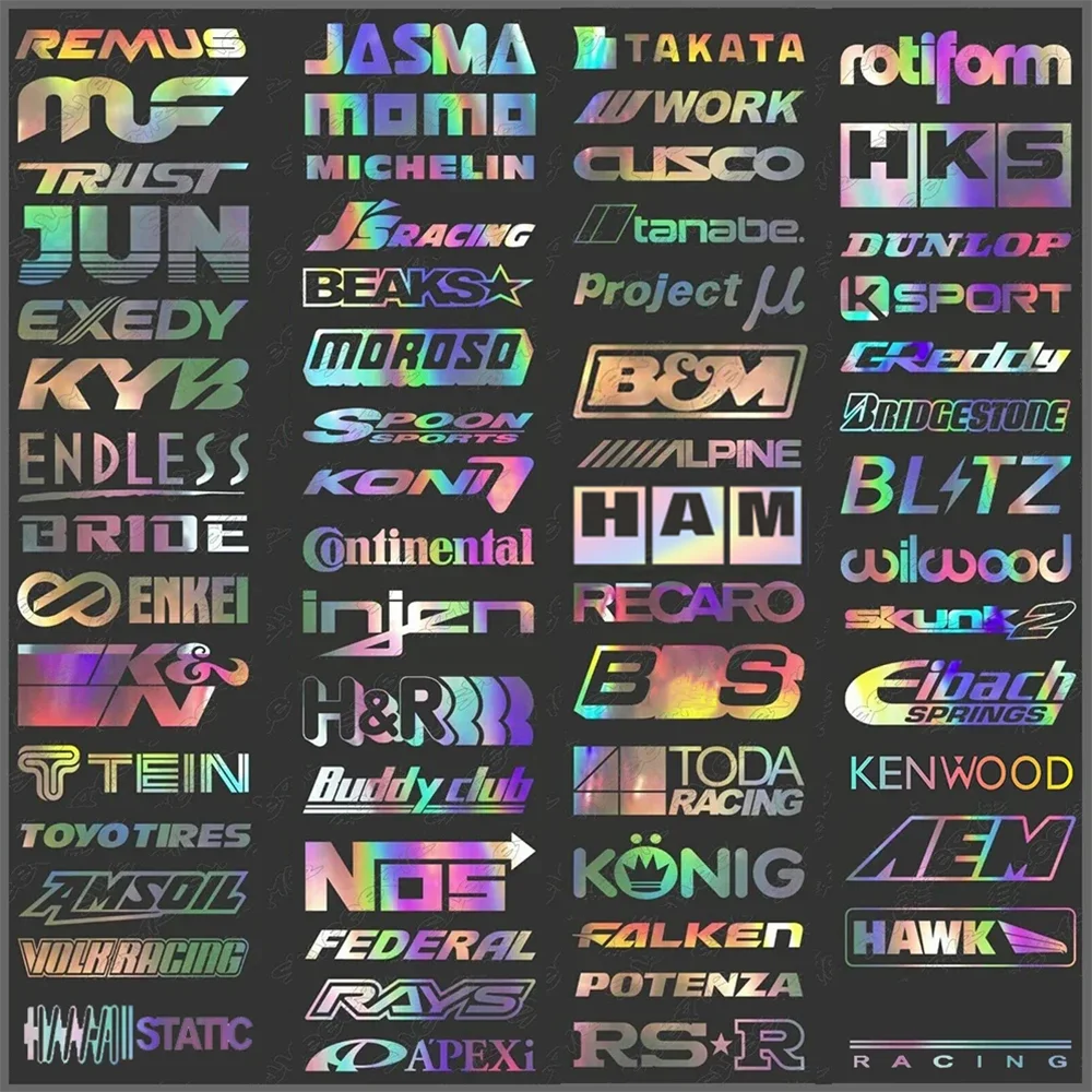 Reflective Random 15pcs Racing Sponsor Stickers Set Waterproof Car Vinyl Decals for JDM Styles - 60Styles