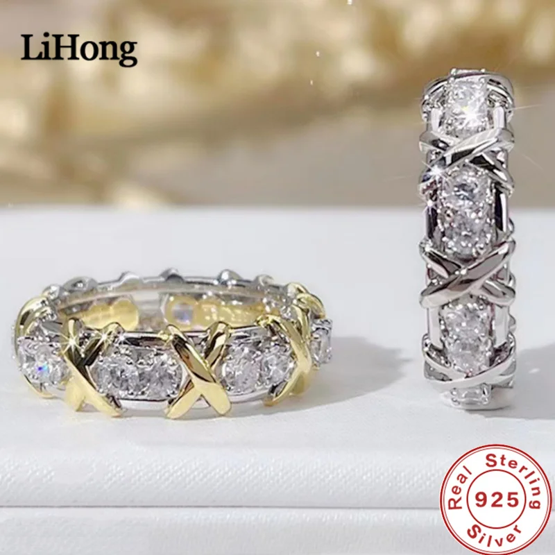 Anillo de plata de ley 925 de lujo entrelazado con anillo de cristal de circón Aaa para regalo de joyería de compromiso de una mujer 2 opciones de color