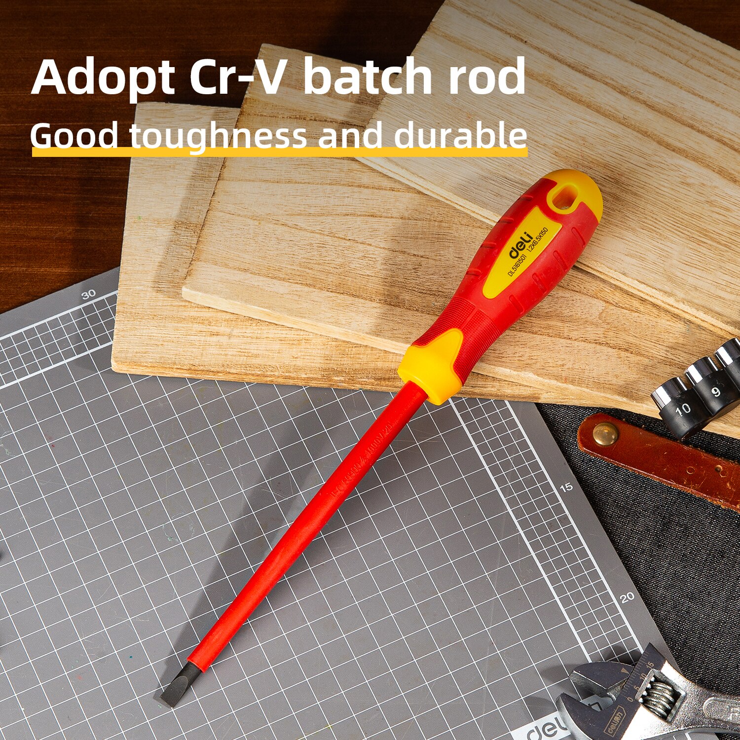 Deli-絶縁ドライバー、CR-V、ph、sl、クロージングスチール、1000v、高電圧耐性、電気技師修理ツール、1個