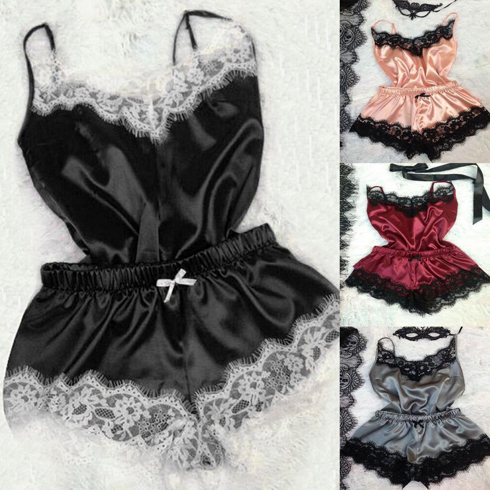 Frauen Sexy Nachtwäsche Spitze Seide Satin Nacht Kleid Ärmellose Nachthemden V-ausschnitt Nachthemd Plus Größe Nachtwäsche