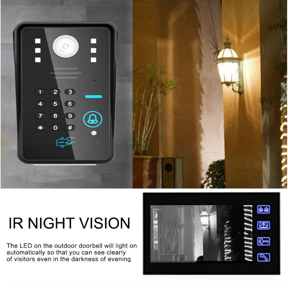 Video intercom system 7" Lcd Video door phone RFID door access control kit camera Electric Strike Lock wireless remote control