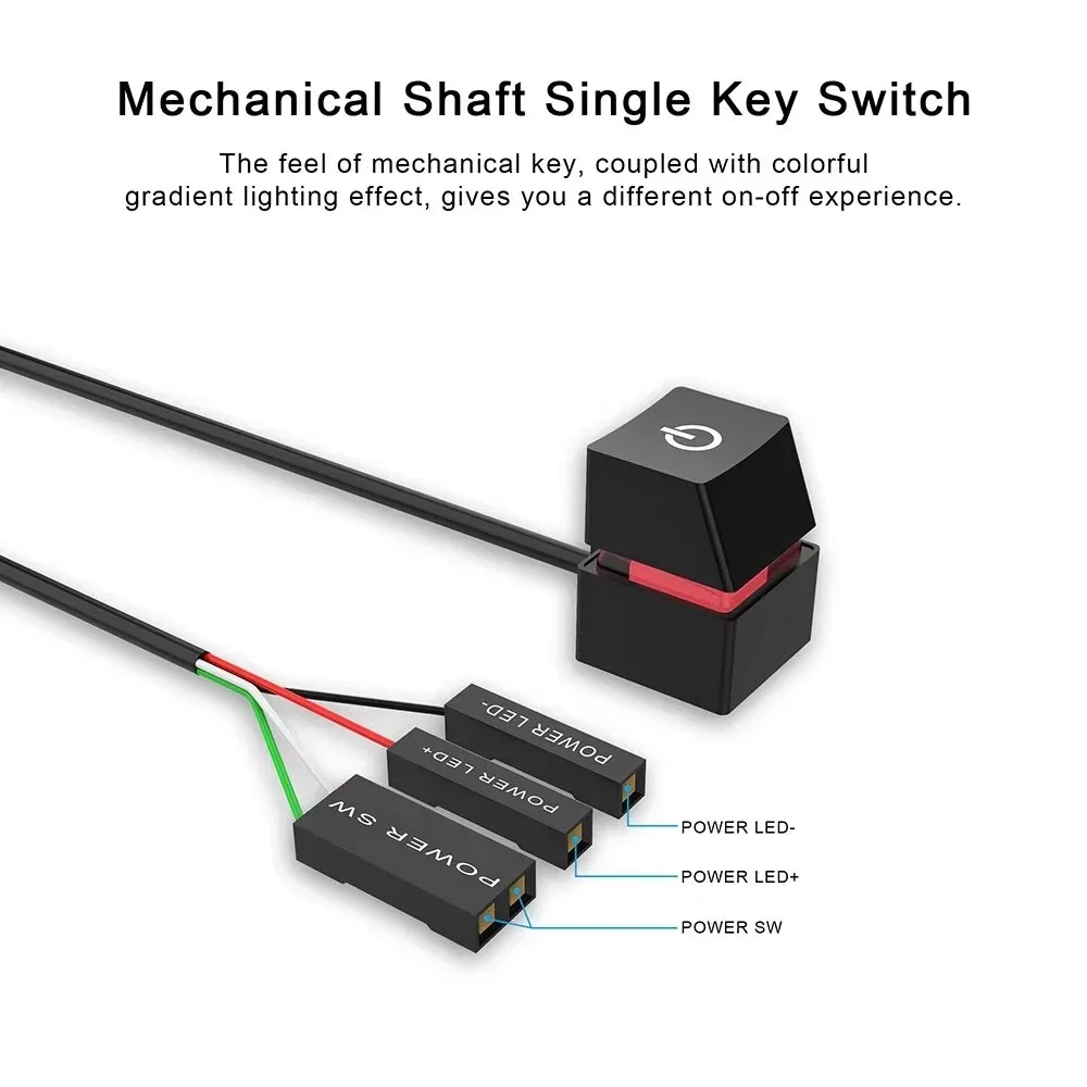RGB LED-strip met aan/uit-schakelaarkabel PC-verlenging aan/uit vierkante knop voor gaming desktop computer thuiskantoor installatie