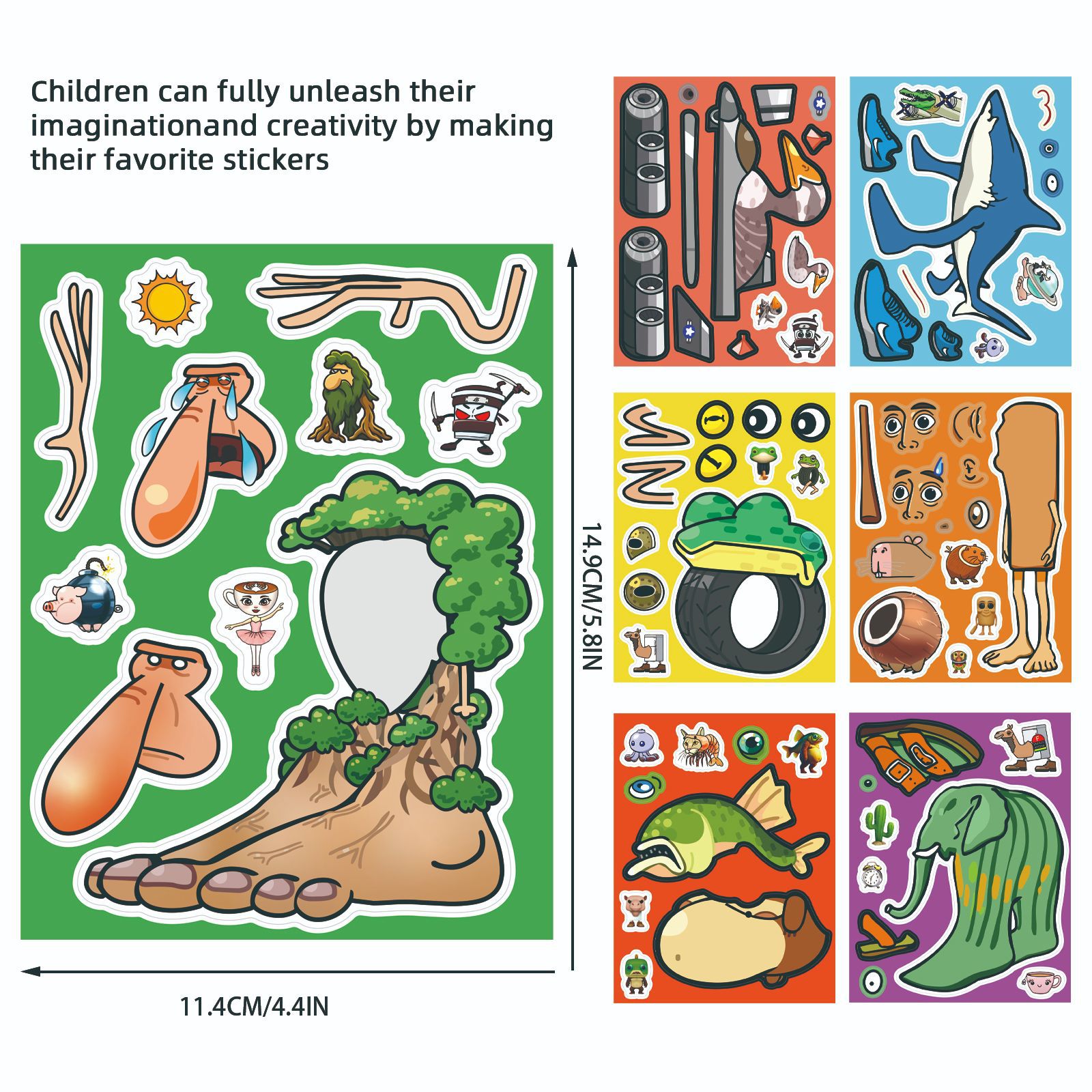 8/16Sheets Abstract Animal Make a Face Puzzle Stickers Tung Tung Sahur Italian Brainrot Animals Decal Assemble Jigsaw Kid Toys