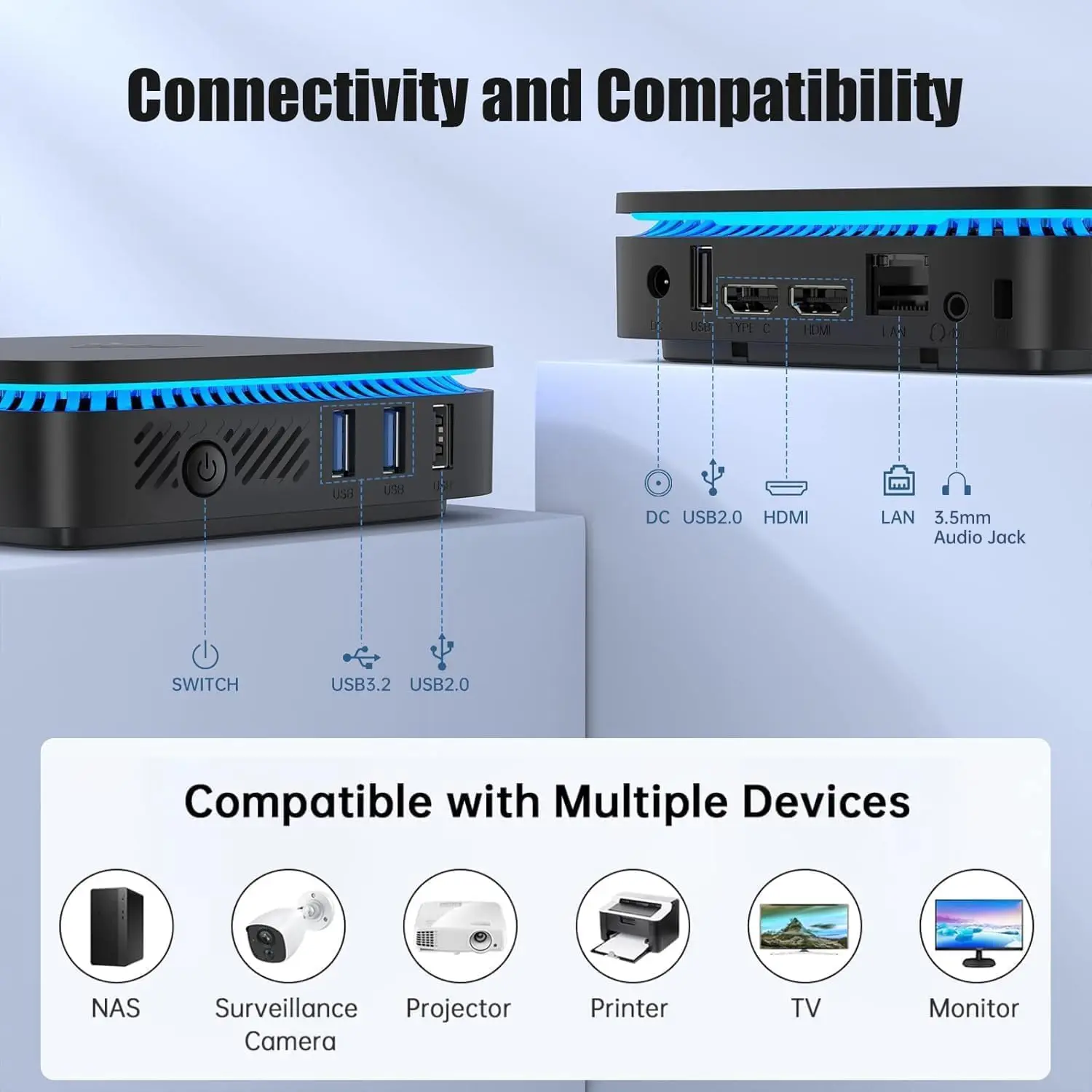 Mini PC KAMRUI AK1/AK2Plus Intel N95/N100 DDR4 8/16GB 256/512GB SSD Windows11Pro HDMI 4k@60Hz WIFI6/5 BT4.2/5.2 Computer desktop