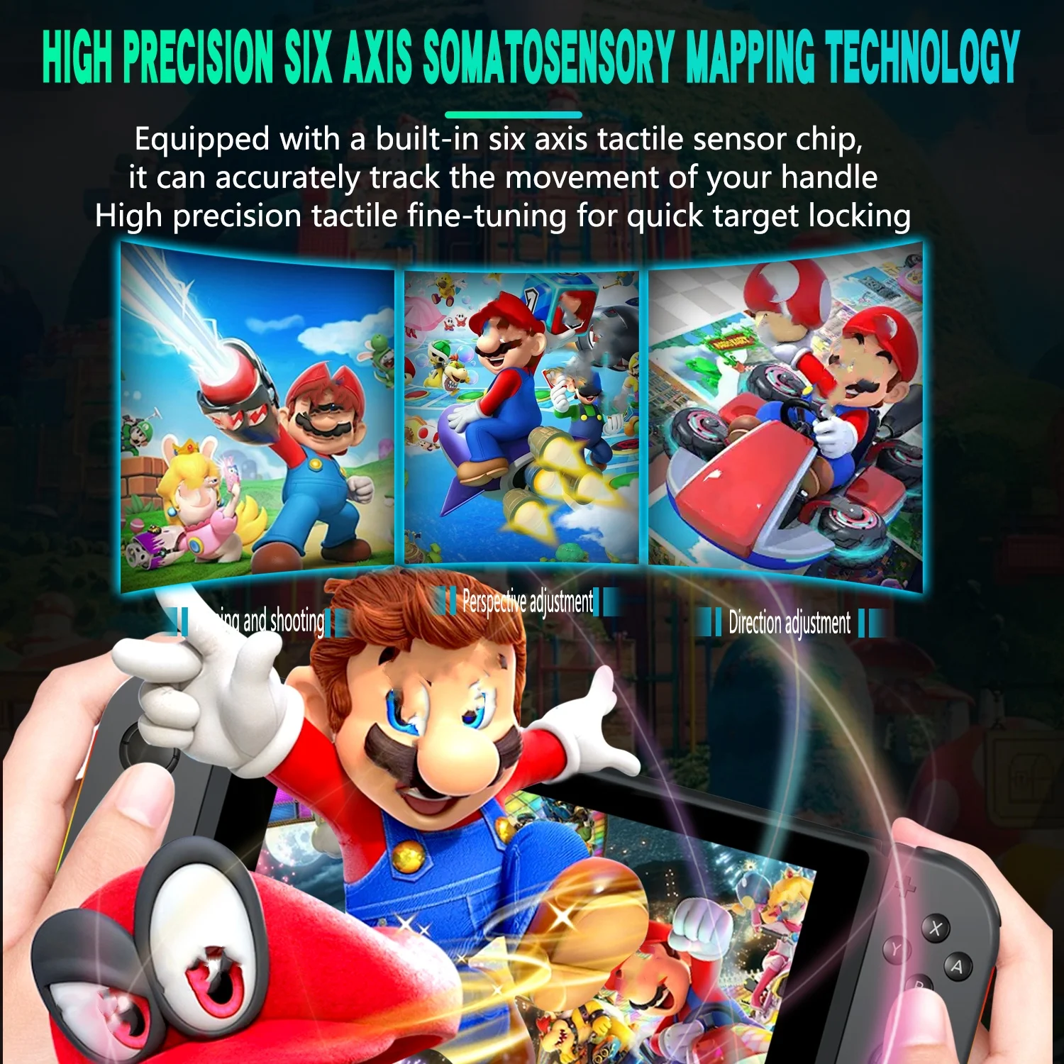 Wenden Sie das drahtlose Gamepad von switch joy con an, das mit einem sechsachsigen Body Sense ausgestattet ist, um RGB-Farblich ter links und rechts zu wecken