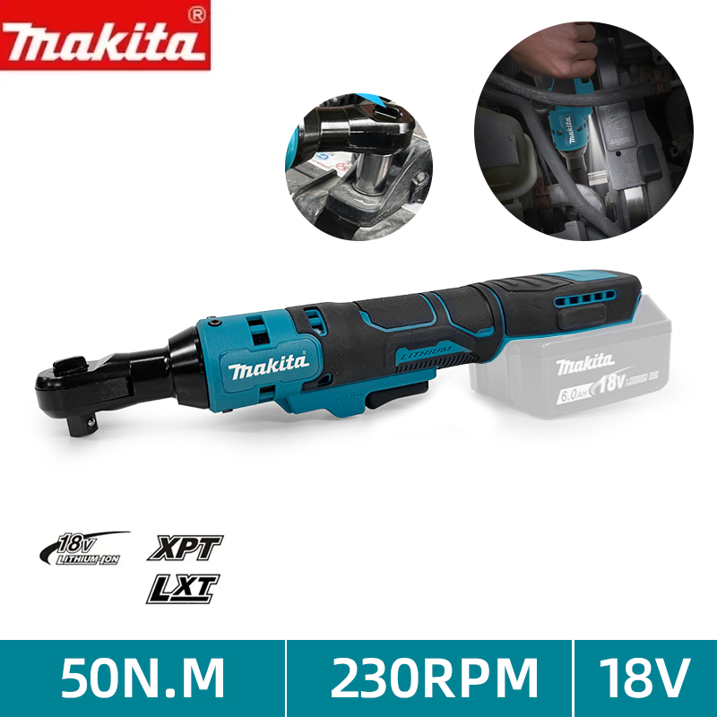 Makita-llave de trinquete de ángulo recto, controlador inalámbrico sin escobillas, llave de potencia de velocidad Variable multifunción, herramientas eléctricas LED de 18V