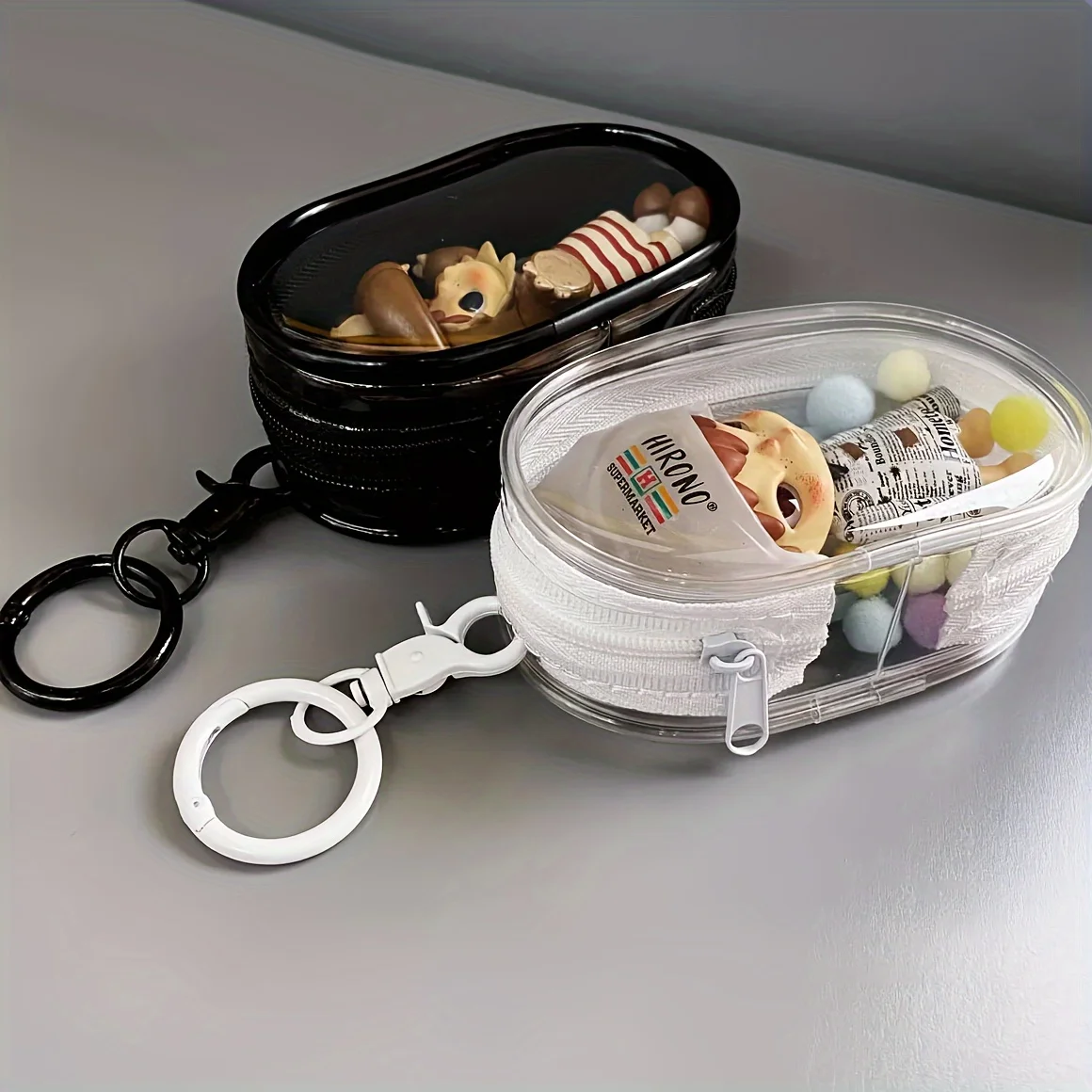 Mini auriculares multifunción portátil y bolsa de almacenamiento de cargador, cremallera transparente, ahorro de espacio, anillo de llavero conveniente