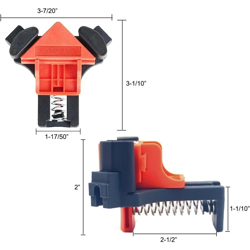Instant-Adjust 90° Angle Clamps with Spring Mechanism - Heavy Duty Wood Clamps for Cabinet Assembly, Picture Framing, Woodcrafts