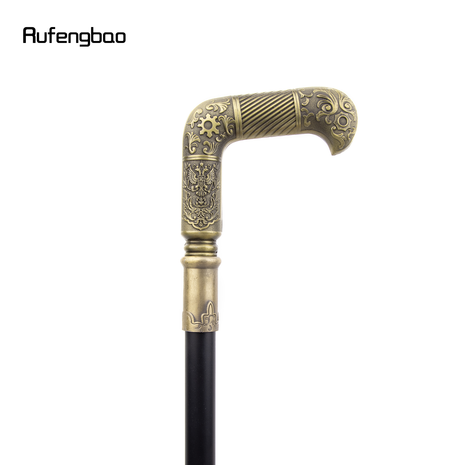 Coppery Russia Double Headed Eagle Gear Walking Stick Party Elegant Walking Stick Decorative Cospaly Cane Knob Crosier 90cm