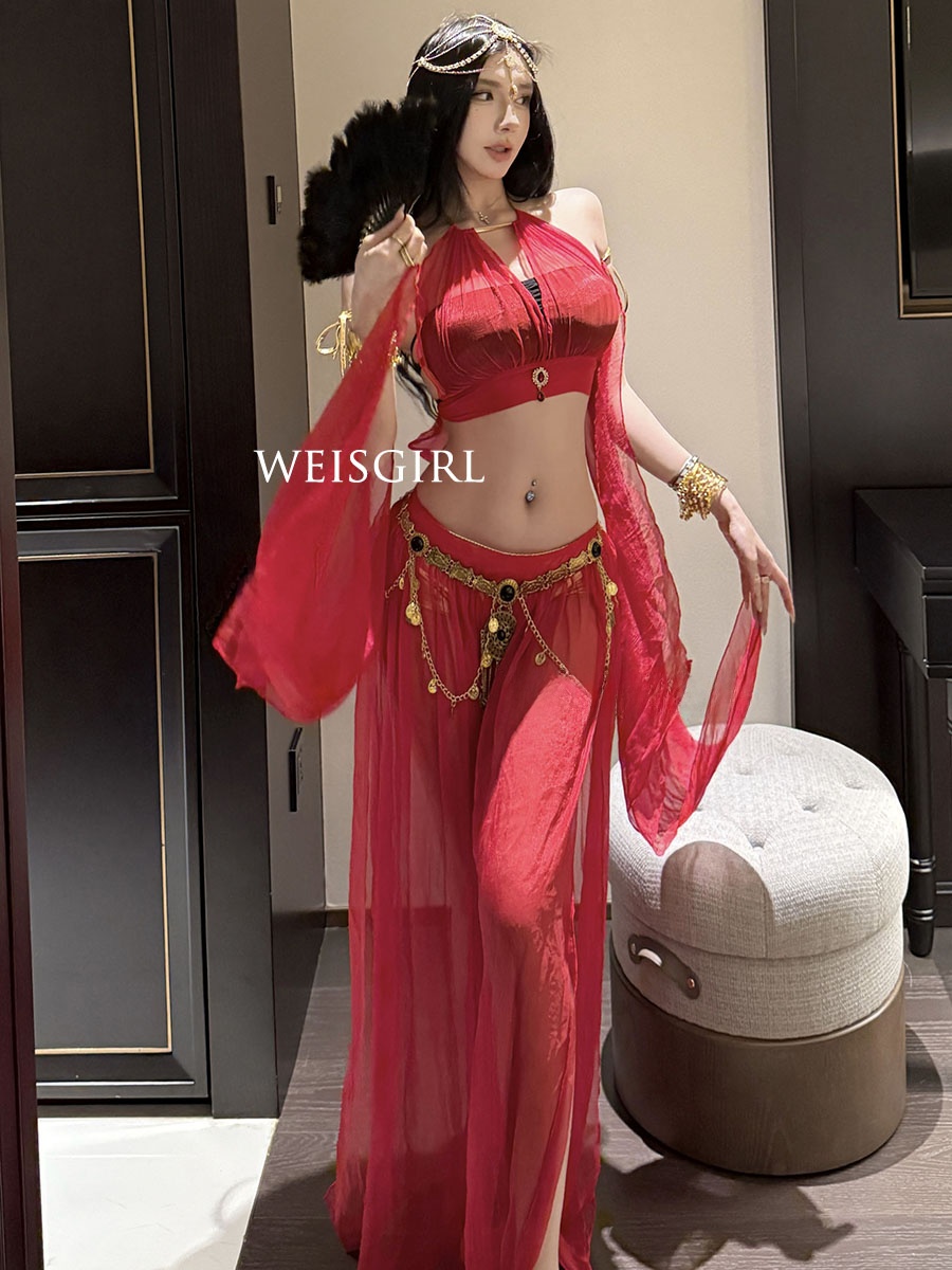 Fsia de Dança do Ventre Estilo Princesa Cosplay da Antiga Dinastia Chinesa com Sabor Étnico Moda Fena para Apresentaç...