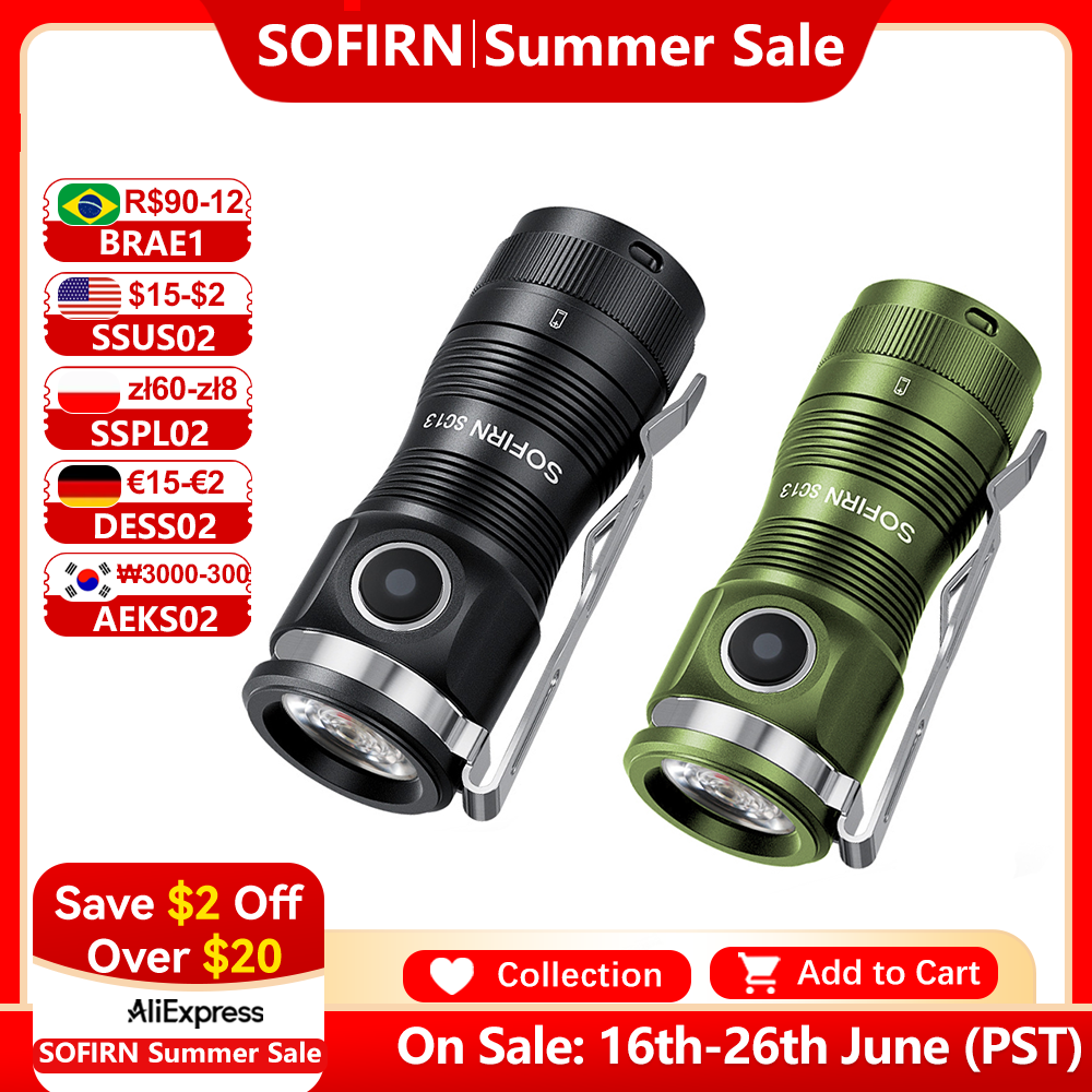 Sofirn Mini SC13 SST40 LED 1300 лм Тактический 18350 Перезаряжаемый фонарик 6000K Брелок с магнитом