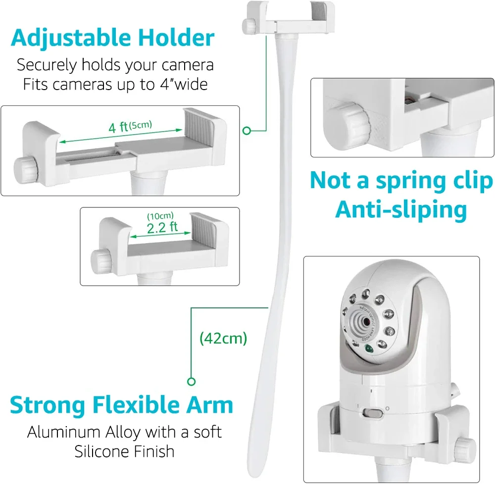 Suporte universal para monitor de bebê, suporte flexível de torção para webcam, haste de berço sem furos