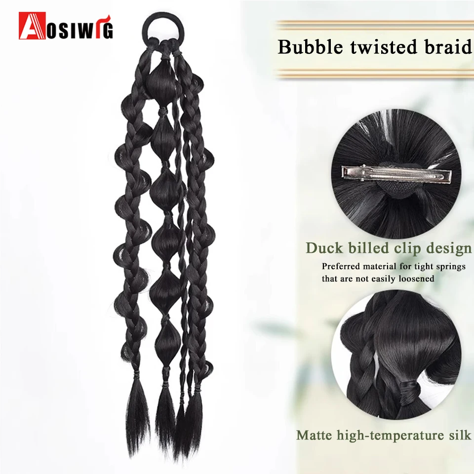 Synthetic Long Ponytail Flower Braid Two Strands Twisted Braid With Chignons New Chinese Style National Style Braided Bridal Hai