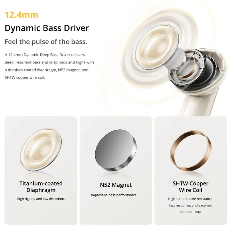 Global Version realme Buds Air 7 52dB Smart Active Noise Cancellation 12.4mm Deep Bass Driver Bluetooth5.4 360 ° Spatial Audio Effect IP55 oortelefoon