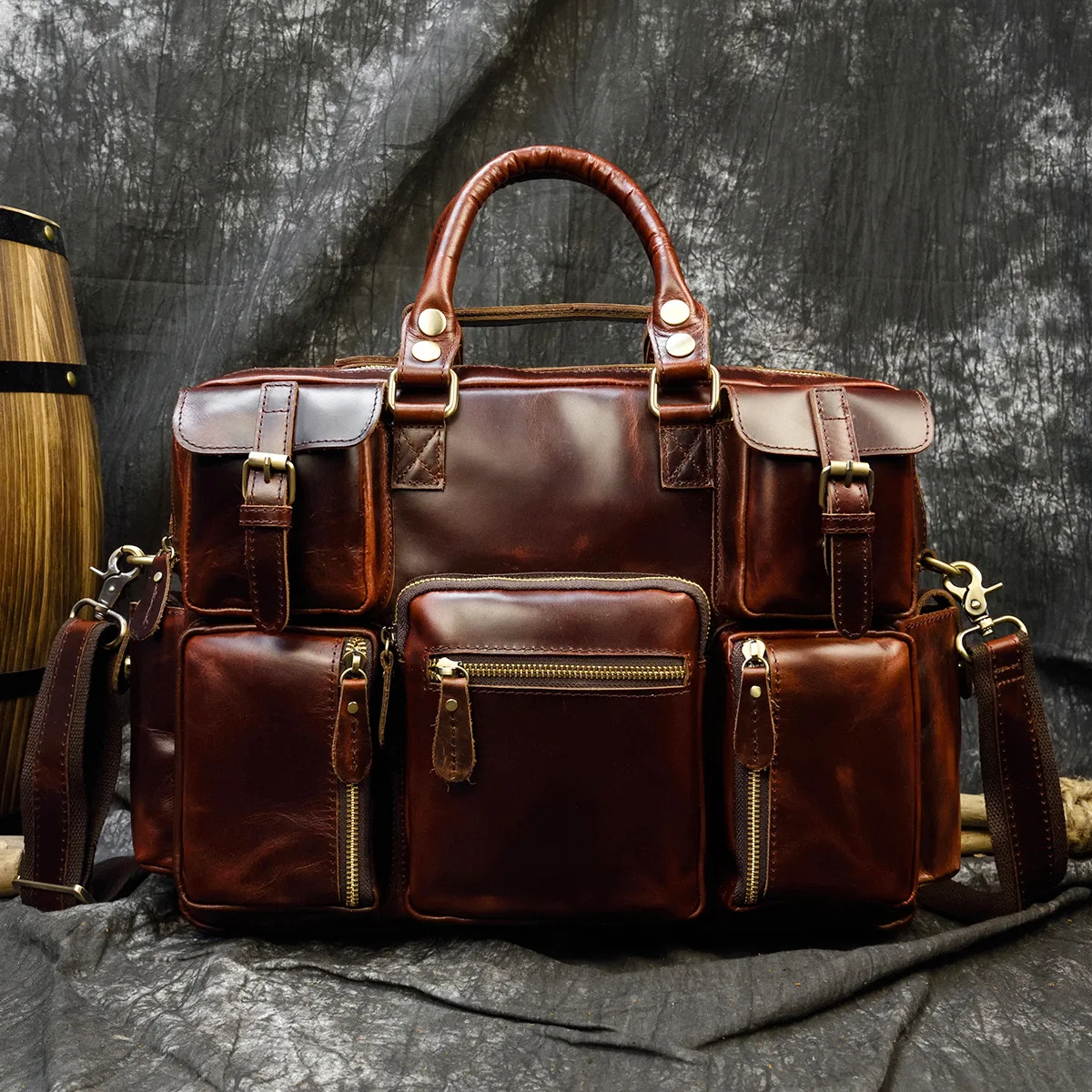 Valigetta da uomo vintage in pelle Crazy Horse da 15,6 pollici, borsa da lavoro in pelle di mucca, borsa a tracolla per laptop, grandi file, borsa da lavoro