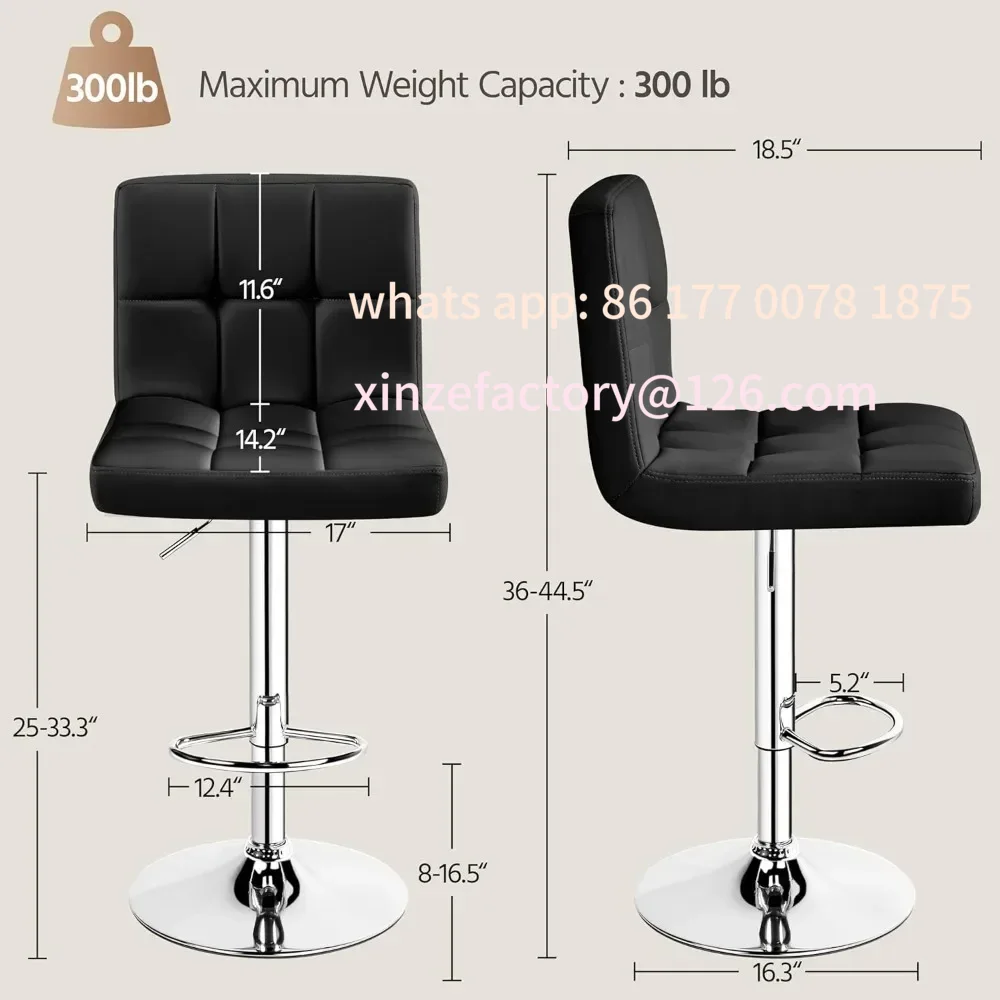 Bar Stools Set of 4, PU Leather Swivel Barstools, Height Adjustable Counter Chairs, Modern Stools with Back for Bar Kitchen