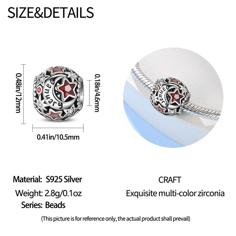 Nuove perline per collana con pietre portafortuna commemorative in argento sterling 925 lucide adatte per braccialetti, perline, regalo di compleanno femminile