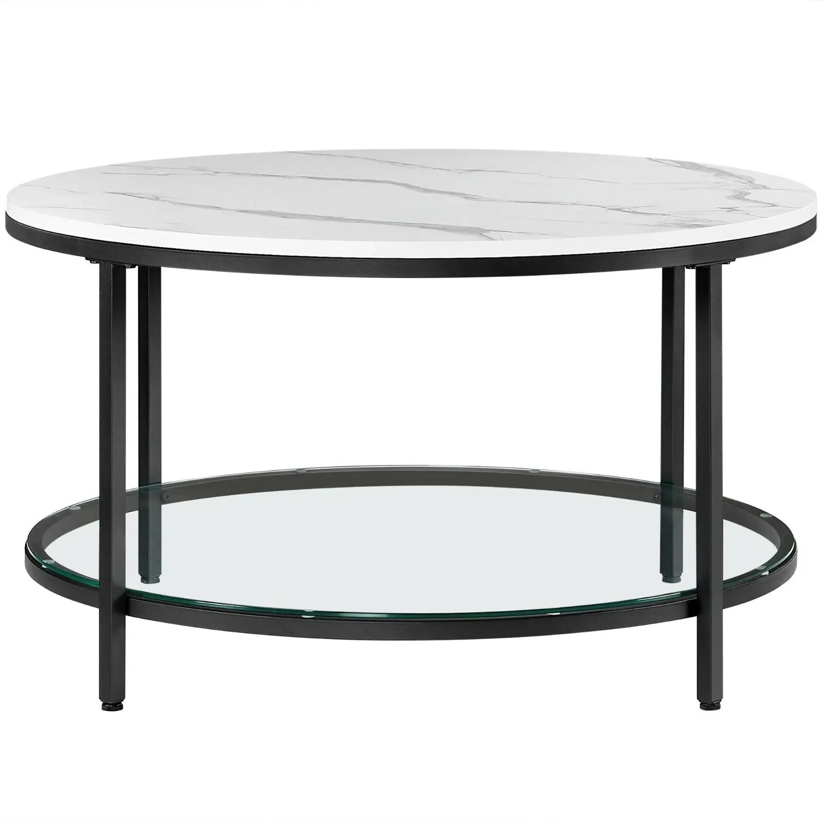 VASAGLE Table Basse, Table de Salon, Table Canapé Apéro, Façon Marbre, Support en Verre Trempé, Facile à Assembler, pour Salon, Style Moderne, Blanc