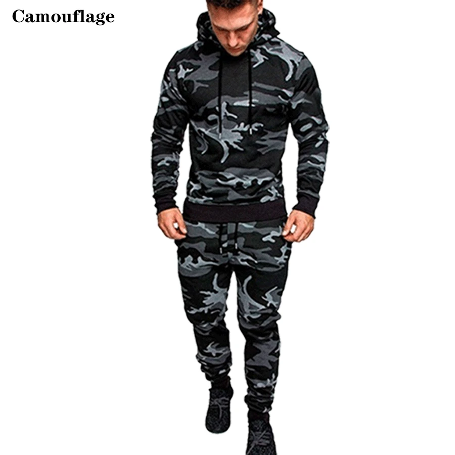 Chándal de camuflaje de alta calidad para hombre, ropa deportiva de marca a la moda, conjuntos de trajes cálidos de otoño, traje con capucha de talla grande S-4XL