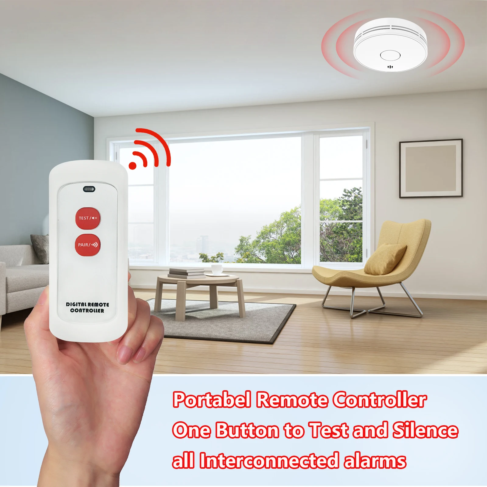 10 Year Battery Interconnected Smoke Detector / Remote controller, Interlinked Wireless Fire Alarm