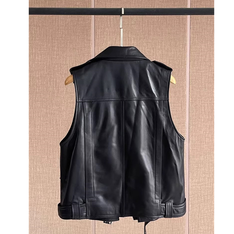 Women's Leather Vest, Sheepskin Vest, Suit Collar, Short Design, Genuine Leather Vest, Spring And Autumn