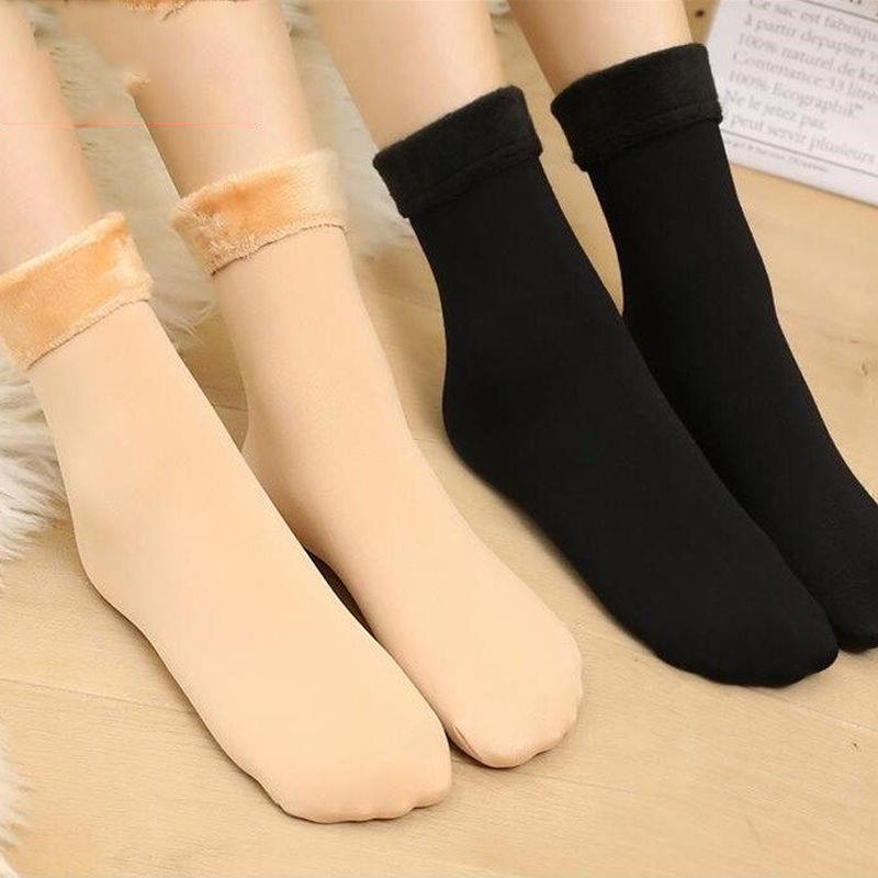 5 Paare/los Winter Warme Feste Frauen Socken Verdicken Thermische Socken Wolle Kaschmir Schwarz Haut Nahtlose Schnee Socke Samt Unisex Socken