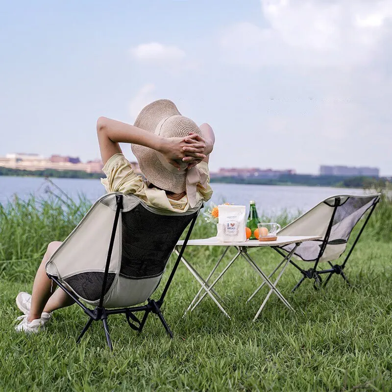 Outdoor Camping przenośne składane krzesło księżycowe Camping krzesło wędkarskie wypoczynek krzesło plażowe grube stalowe łożysko rurowe 100KG