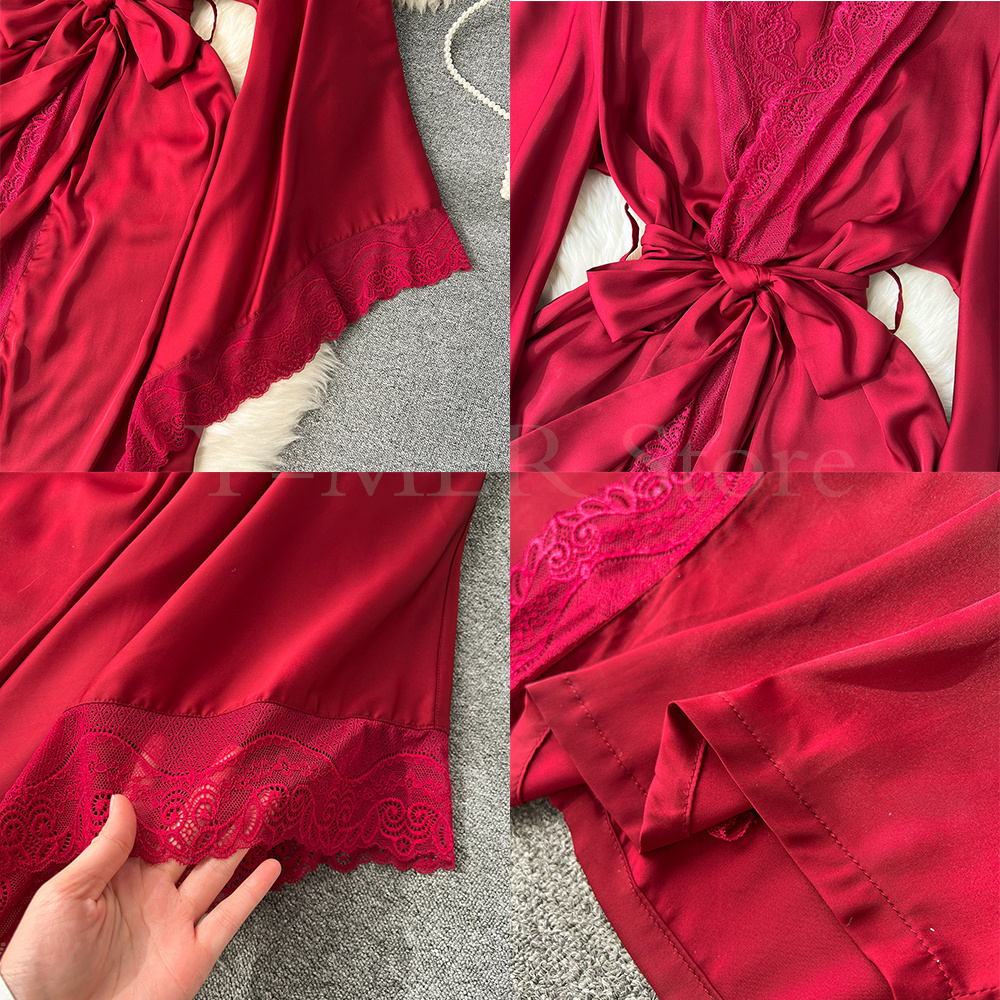 Bata de boda Ultra larga para mujer, Kimono blanco, ropa de dormir holgada, albornoz Sexy con manga de encaje grande, ropa de dormir, batas de rayón