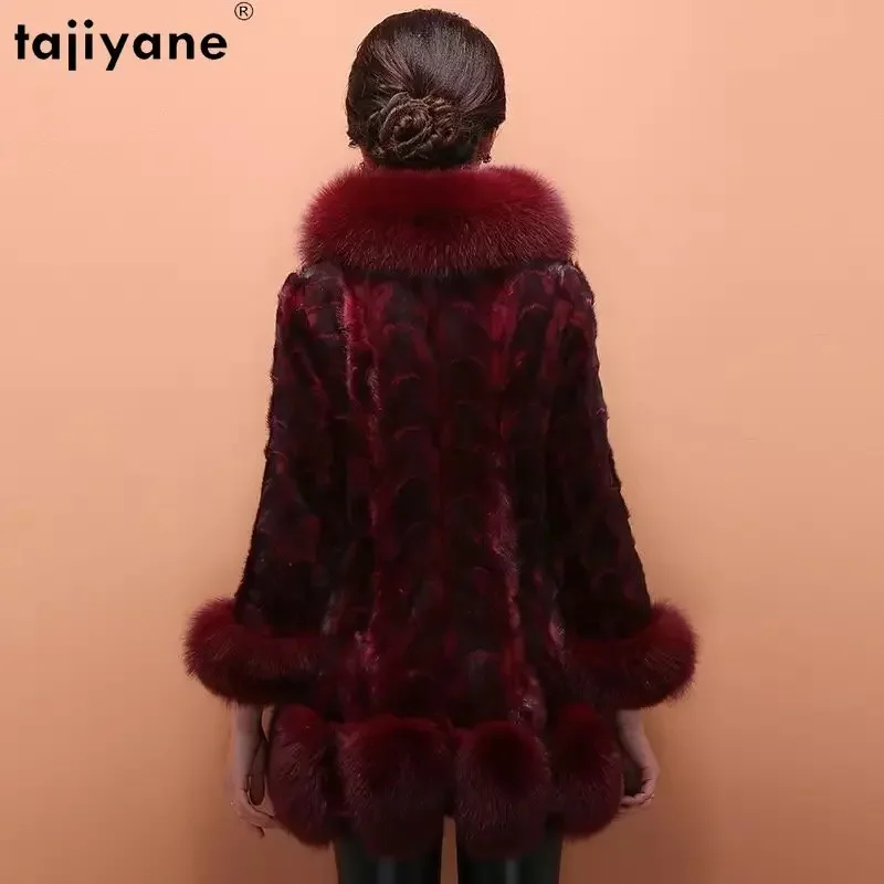 Tajiyane-女性用の本物の毛皮のコート,冬の毛皮のコート,ミックスファーカラーのファッション,長さの2023