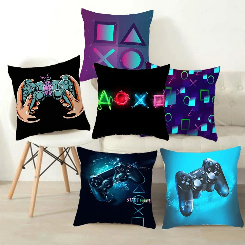 Decoración del hogar TV juego ventilador estilo funda de almohada cuadrada funda de cojín Anime nuevo diseño Gamer Grip impreso 45x45 regalo para niños