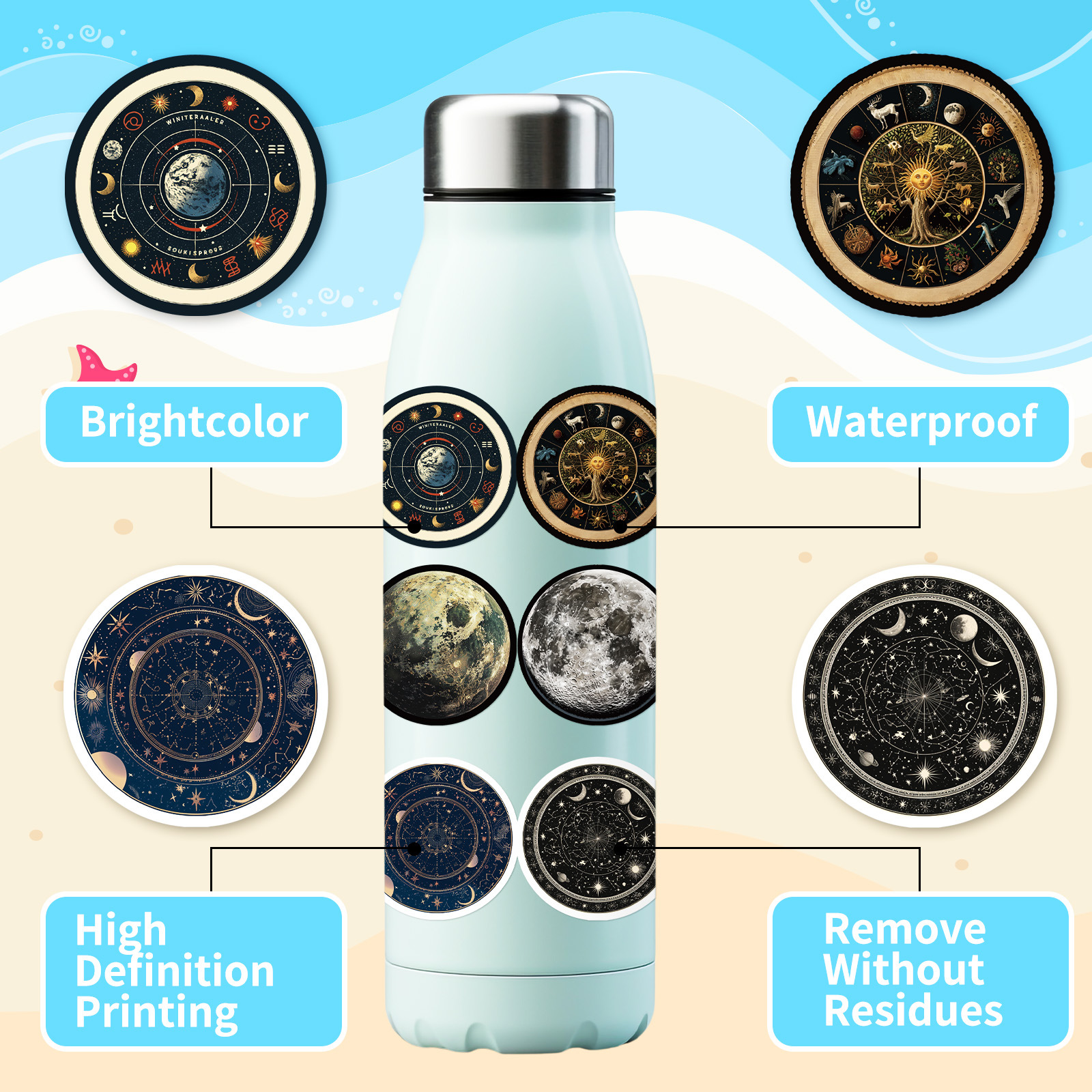 50 pçs estação de espaço universo céu estrelado dos desenhos animados graffiti adesivos diy portátil telefone notebook mala adesivo à prova dwaterproof água crianças brinquedo