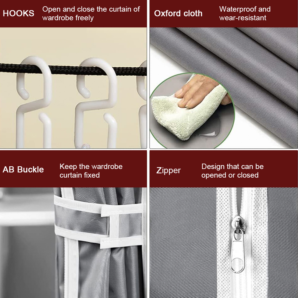 Canvas Wardrobe 170x125x45cm, Wardrobes for Bedroom,with 3 Hanging Rails and 3 storage compartments,13mm Tubes Fabric Closet,Red