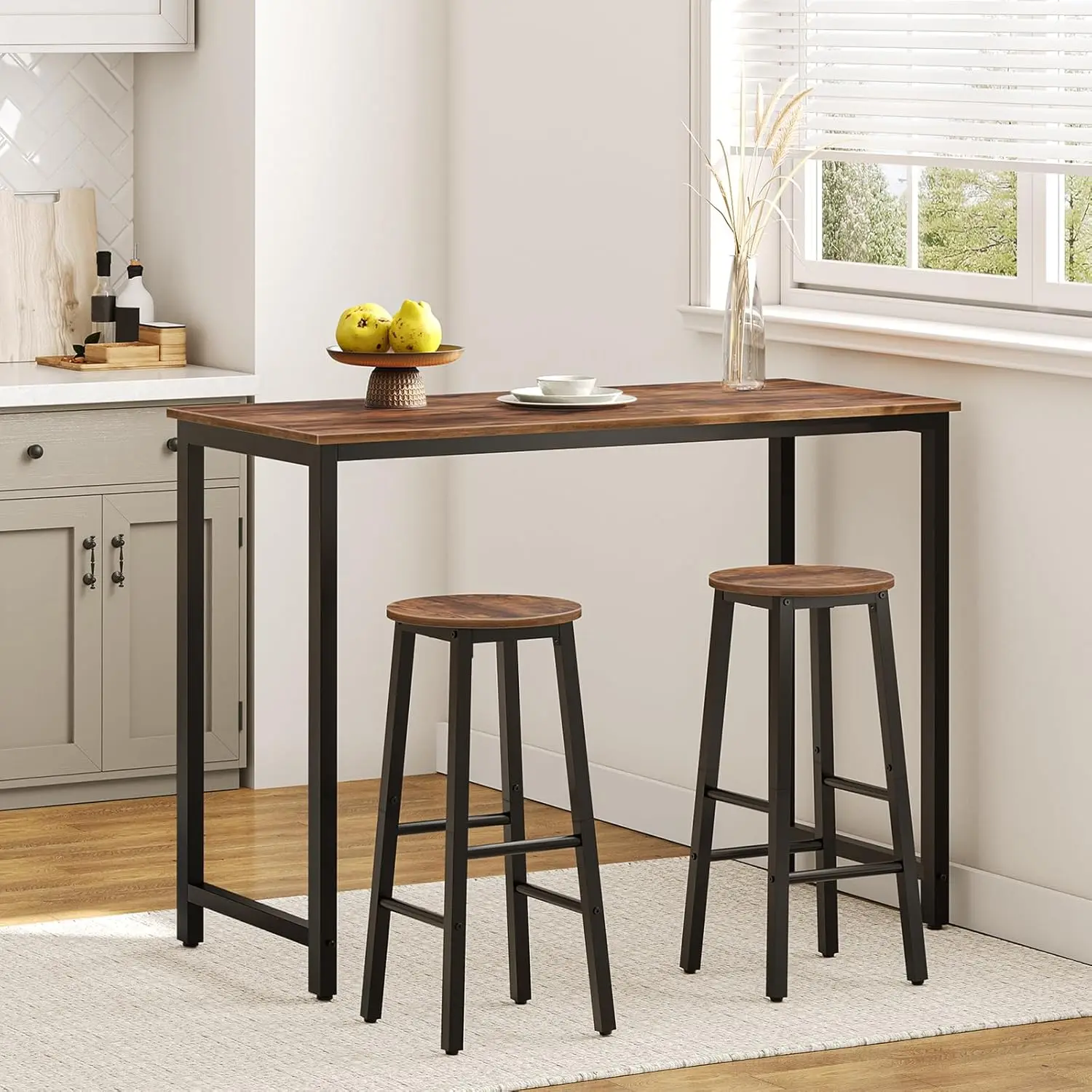 Taburete alto de Cocina, Juego de 2 Taburetes, Resistente y Estable, para Comedor