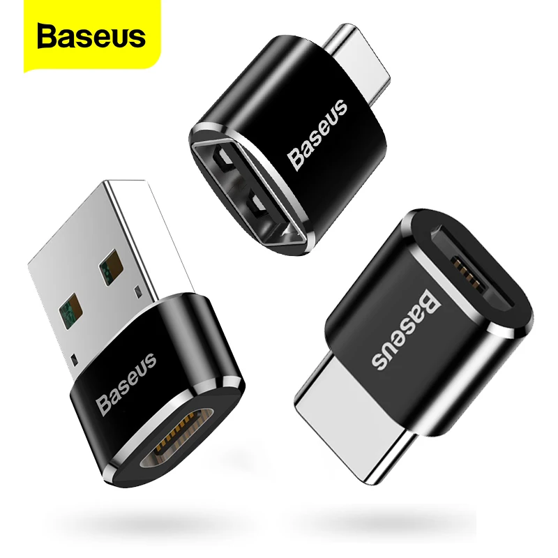 BASEUS-Adaptador USB a tipo C para móvil, convertidor OTG, USB-C macho a microUSB tipo C hembra, para MacBook, Samsung S20
