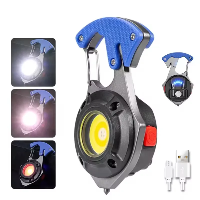 Mini COB draagbare sleutelhangerzaklamp LED-zaklamp 7 verlichtingsmodi Oplaadbare noodlamp met schroevendraaier Raambrekening