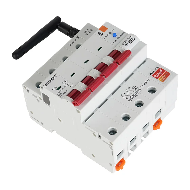 Tuya WiFi inteligente RS485 4P MCB disyuntor medidor prepago temporizador interruptor voltaje Protector de corriente Control de voz Alexa Google Alice