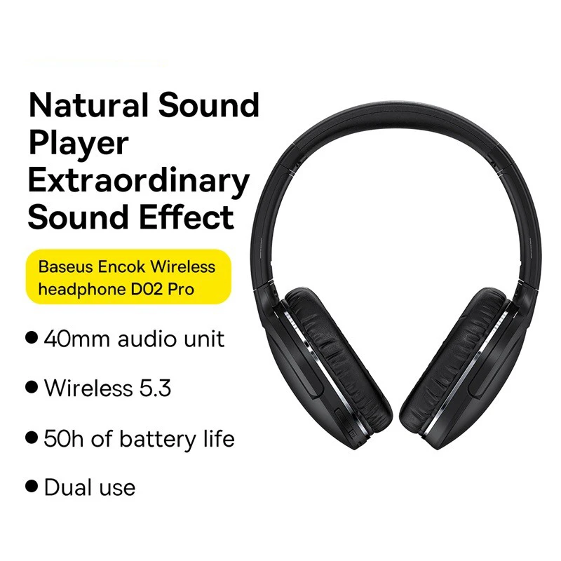 Baseus D02 Pro 무선 헤드폰 Bluetooth 이어폰 5.3 접이식 헤드셋 스포츠 오버 이어 헤드폰 게임용 Bluetooth 이어 버드