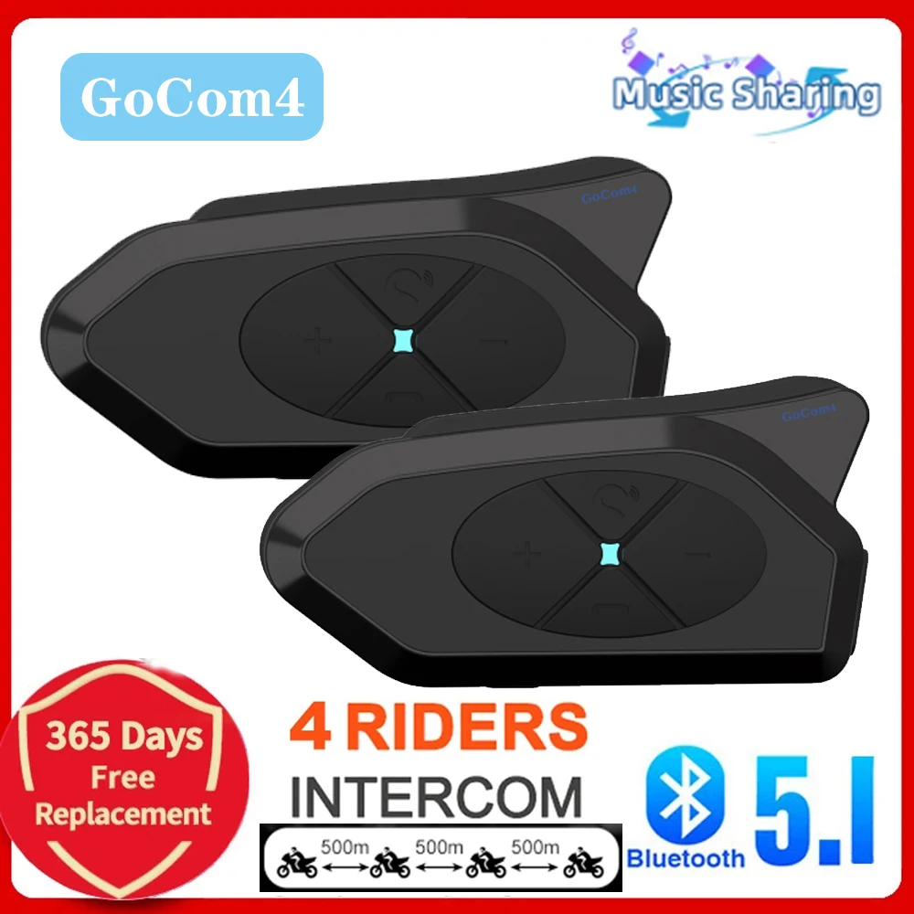 NOECI GoCom4 intercomunicador Bluetooth para motocicleta 1500M 4 conductores grupo Comunicador Full-duplex BT5.1 interfono IP65 para compartir música + FM