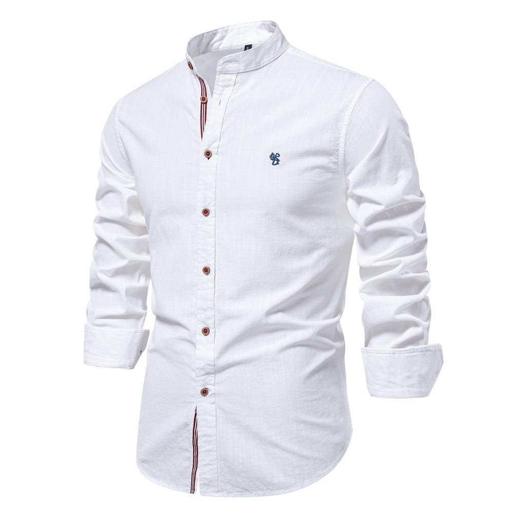 Outono novo 100% algodão camisa social masculina cor sólida manga longa camisa de alta qualidade para homem gola alta camisas masculinas casuais