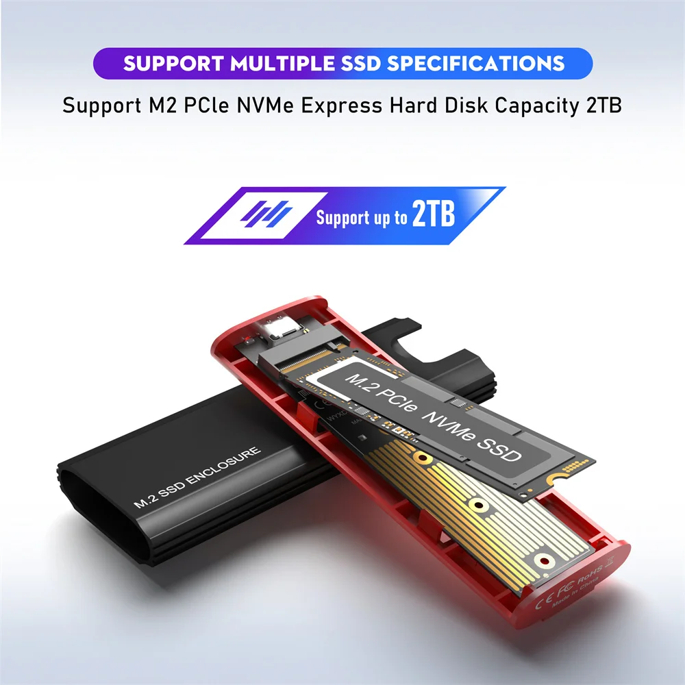 10Gbps M2 NVMe/SATA SSD Case SSD Box M.2 NVME NGFF SSD to USB 3.1 Enclosure Type-A to Type-C Cable for PC Laptop Accessories