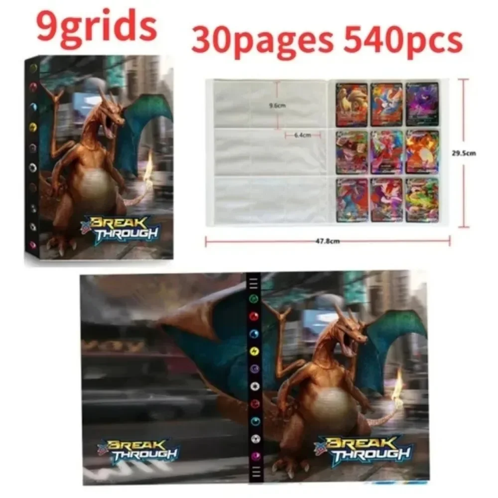 การ์ตูน 9 กระเป๋า 540 การ์ด Pokemon หนังสืออะนิเมะแผนที่เกม Pokémon การ์ด PIKACHU คอลเลกชันการ์ดเด็กของขวัญวันเกิด