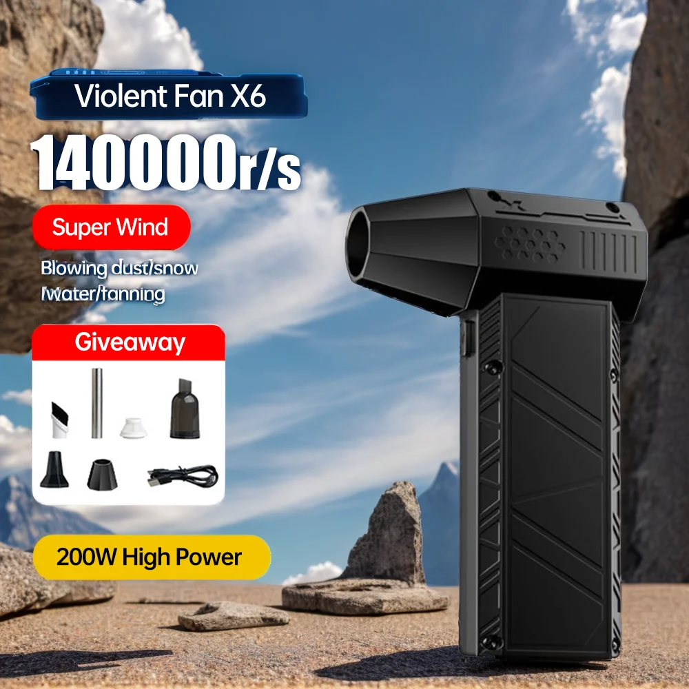 Turbo jet fan Violent Fan X6 Powerful Air Blower 200W High Power Duct Fan Mini Turbo Jet Fan 140000 RPM Strong Winds Turbo Fan
