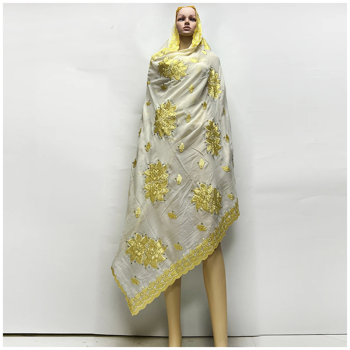 Tela de algodón 100% de alta calidad, bufanda bordada de hilo de algodón rayón, Hijab africano para mujer, bufanda musulmana, estilo excelente de Dubái