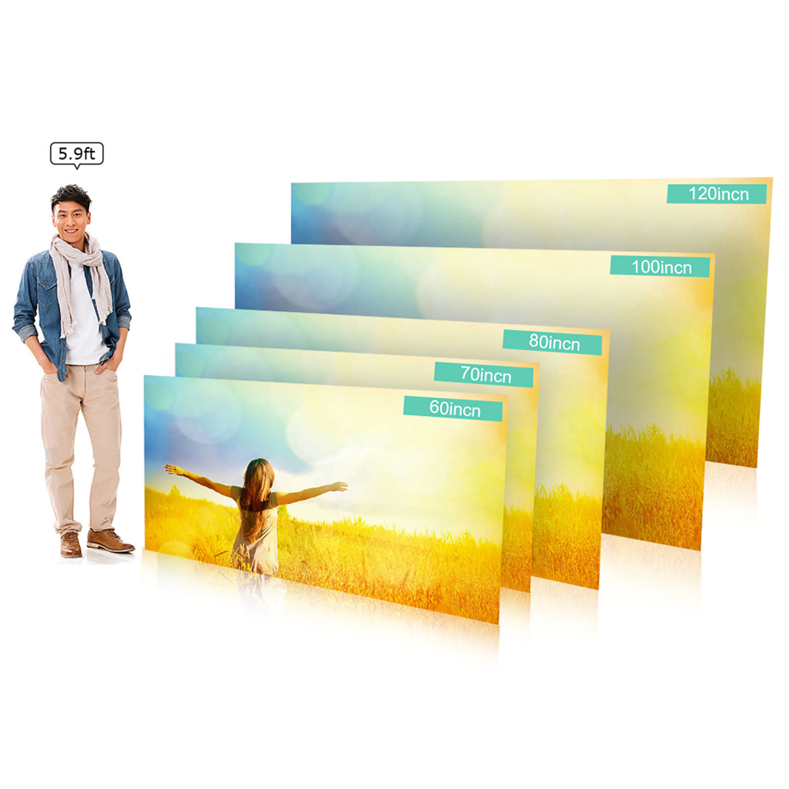 Cortina de projeção reflexiva anti-luz de alto brilho portátil tela de projetor pano de tecido 16:9 para uso doméstico ao ar livre e escritório