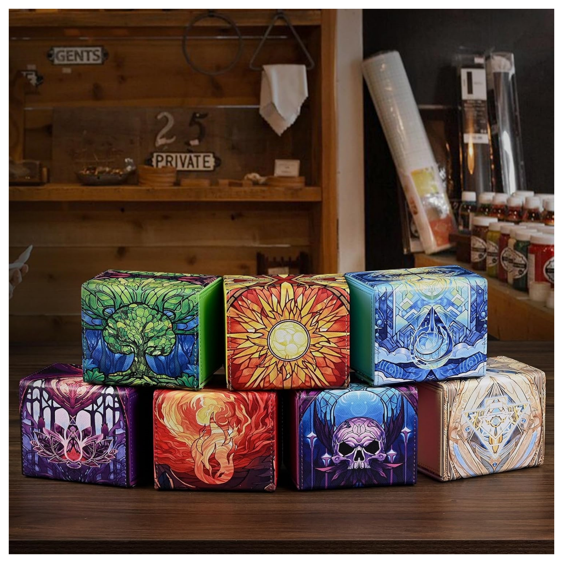 トレーディングカード収納ボックス,mtgカード用デッキボックス,120プラススリーブのコマンダーデッキ,puレザーカードボックス,tcgマジックカードに適しています